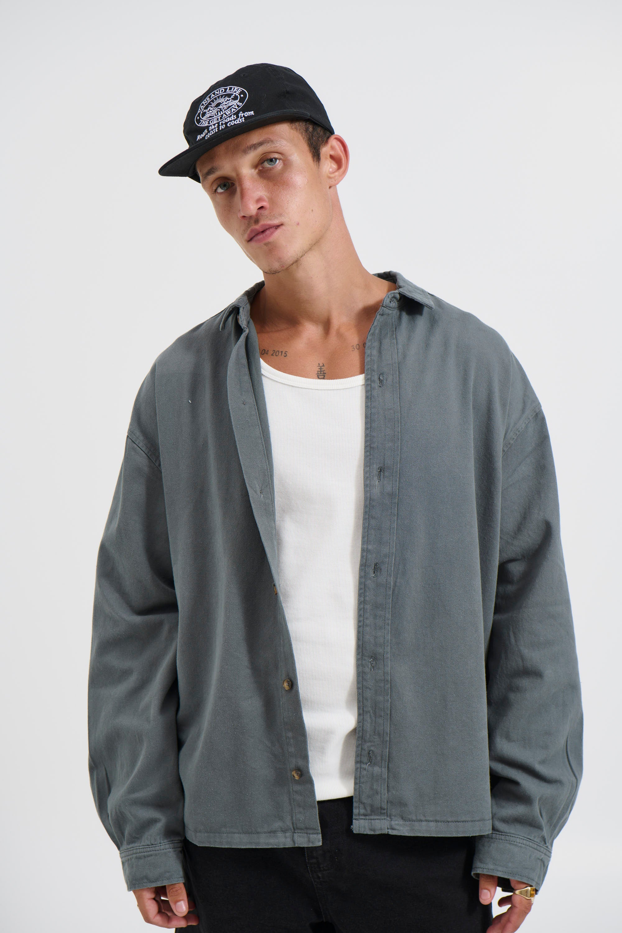 Phillip Washed Cotton Overshirt Grey