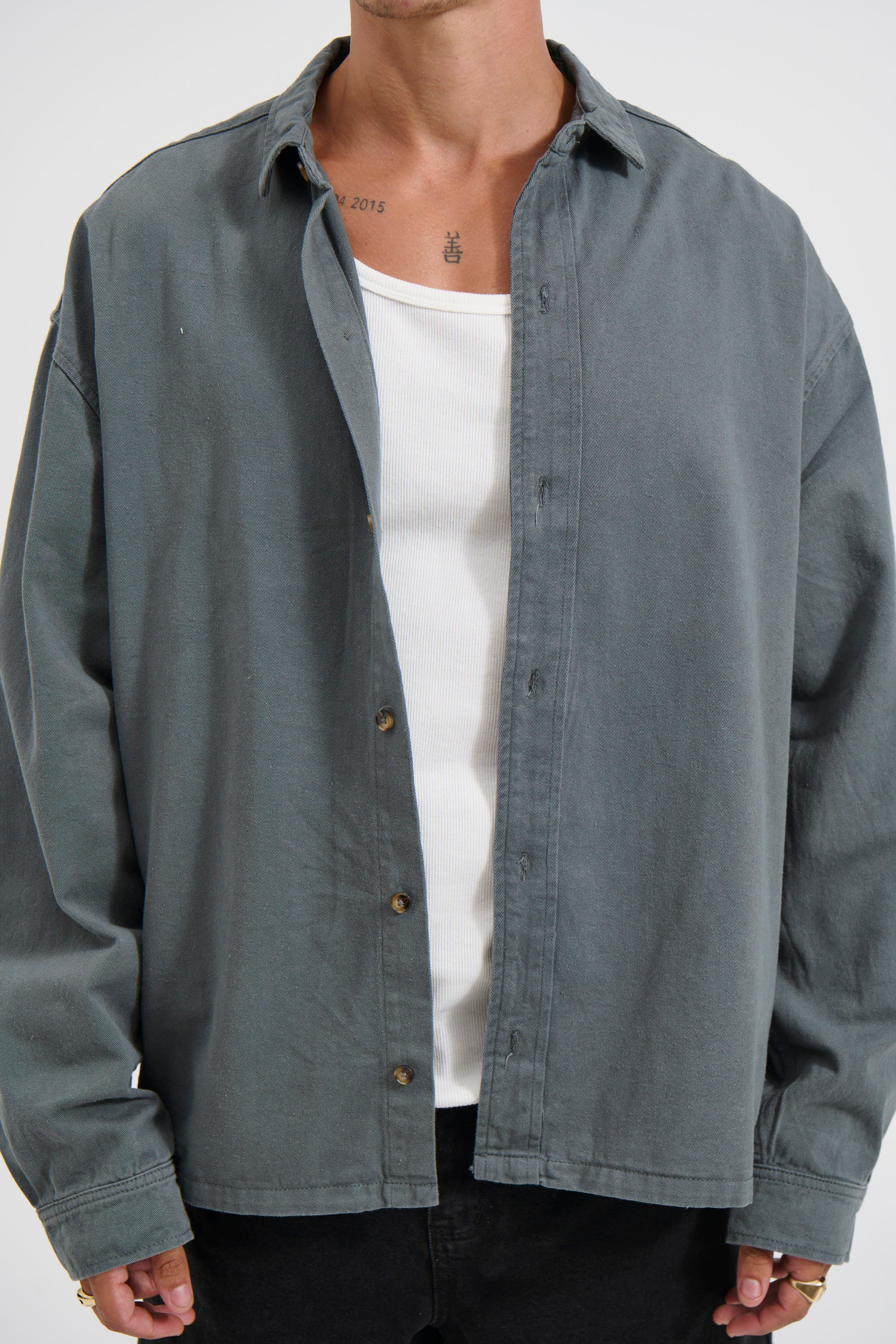 Phillip Washed Cotton Overshirt Grey