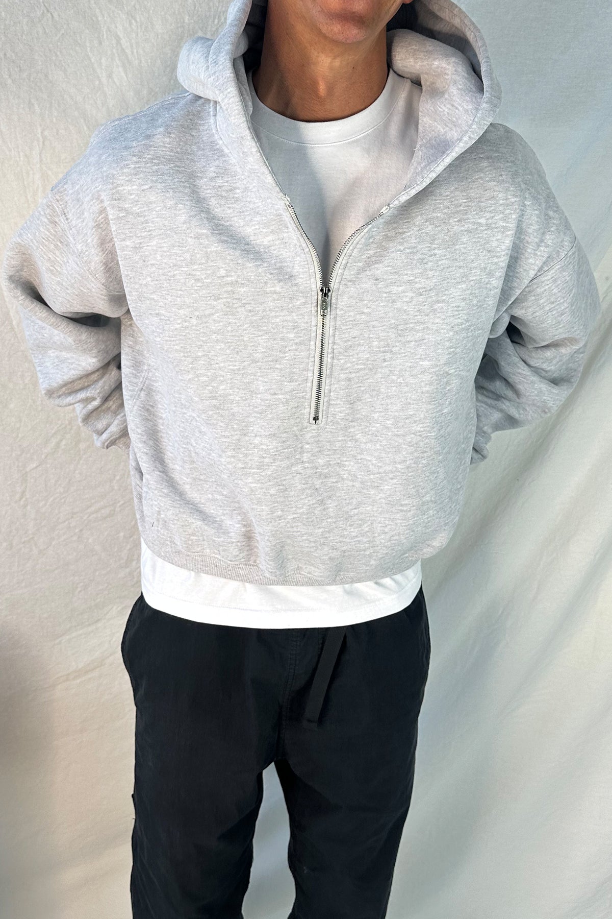 Half Zip Heavyweight Hood Grey